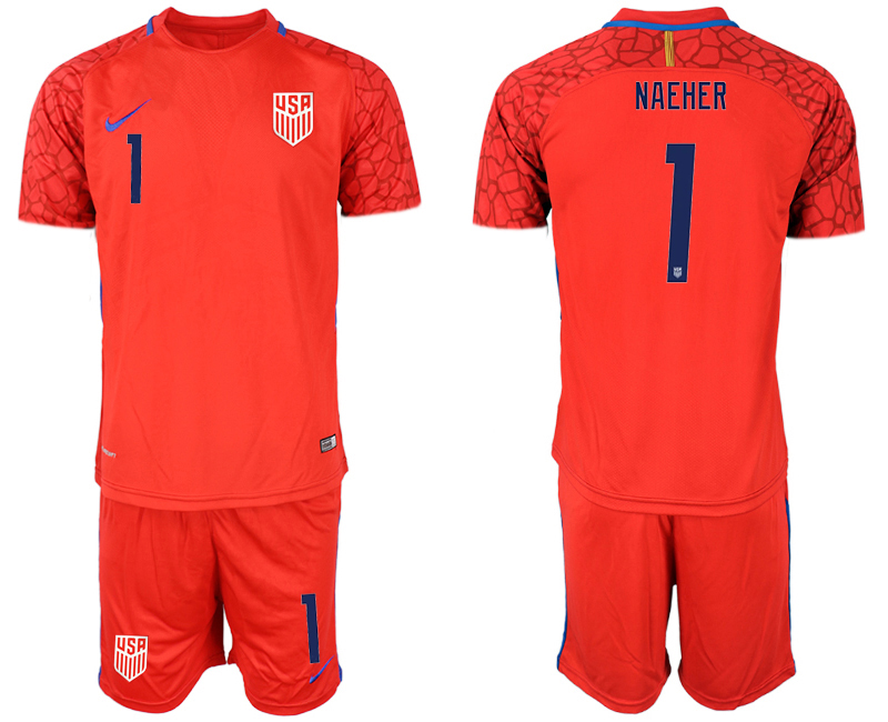 Men 2020-2021 Season National team United States goalkeeper red #1 Soccer Jersey1